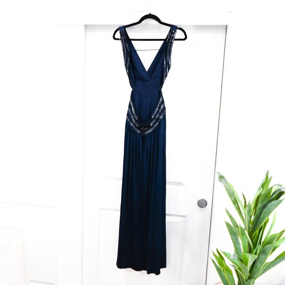 BCBGMaxAzria Size XS Strappy Sequin Open Back Formal Evening Dress - Picture 7 of 11